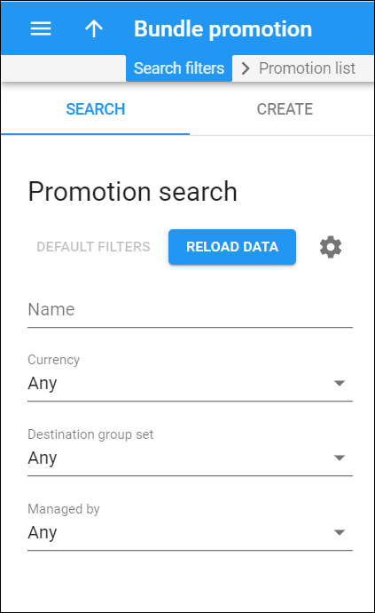 Promotion search panel