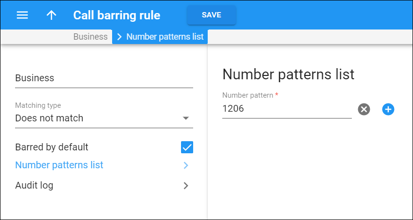 Call barring number patterns list