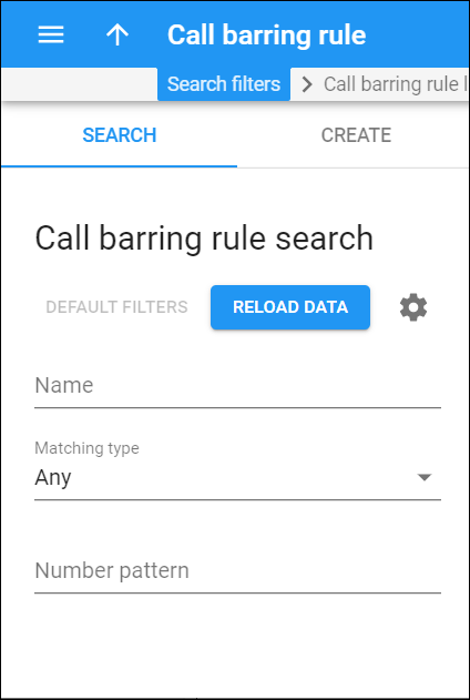 Call barring class search panel