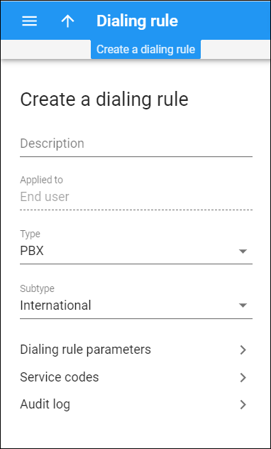 Dialing rule creation panel