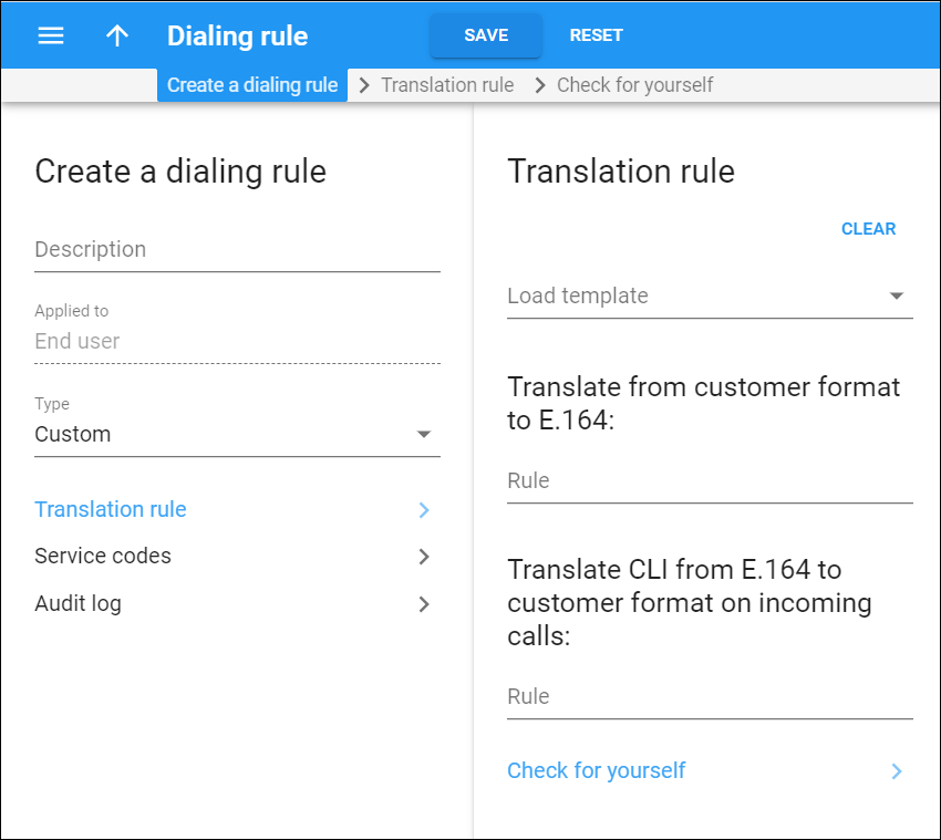 Translation rule panel