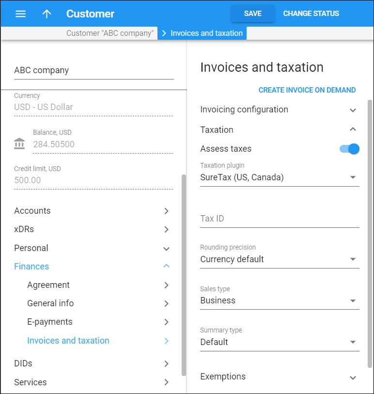 Customer taxation panel with SureTax plugin