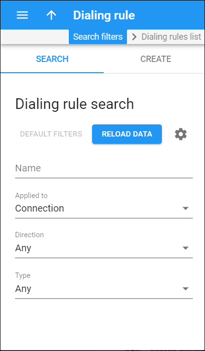 Dialing rule search panel