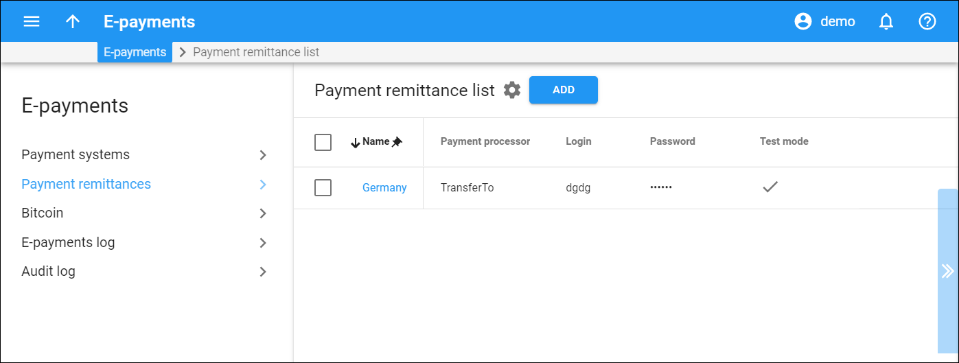 E-payments remittance list