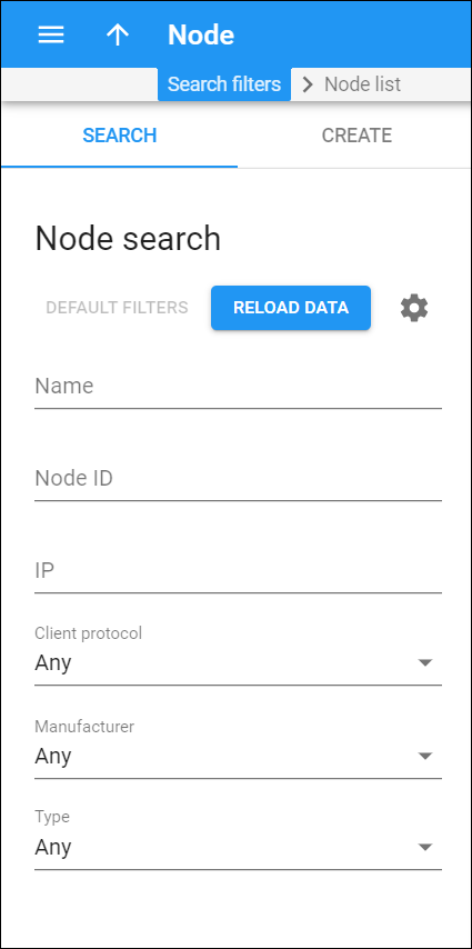 Node search panel