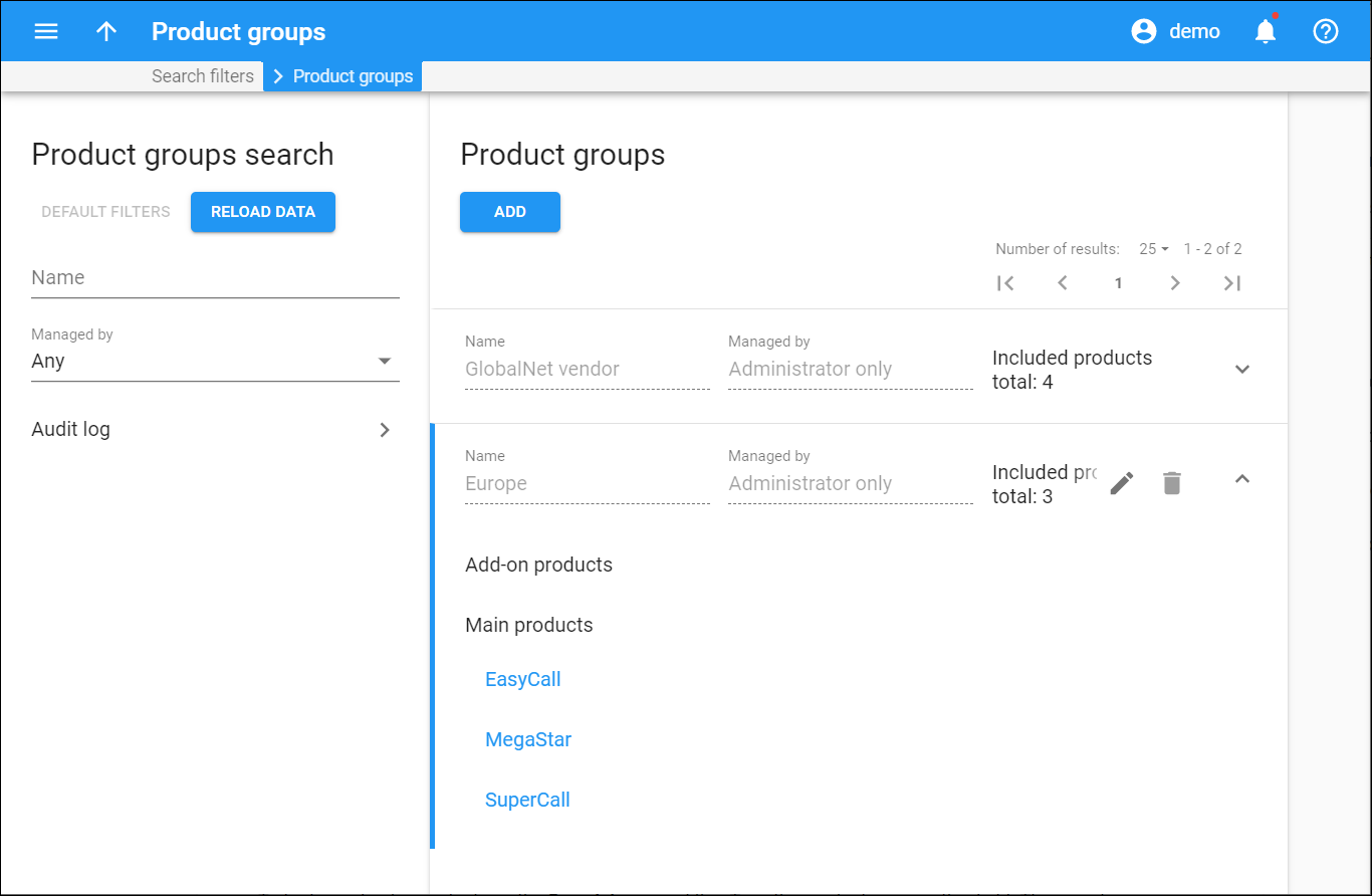 Product groups list