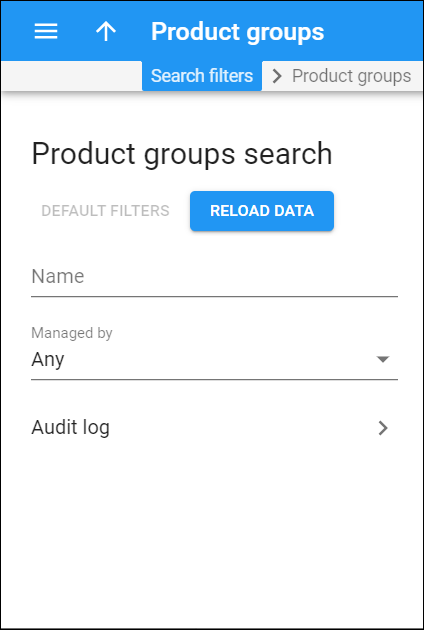 Product groups search panel