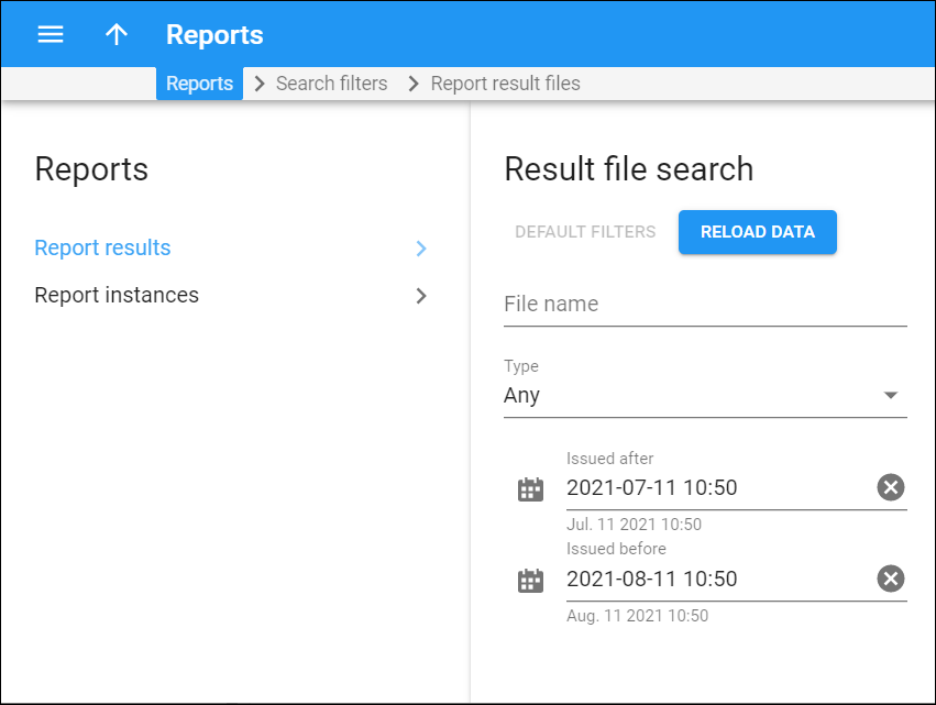 Report search panel