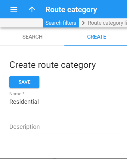 Route category creation panel