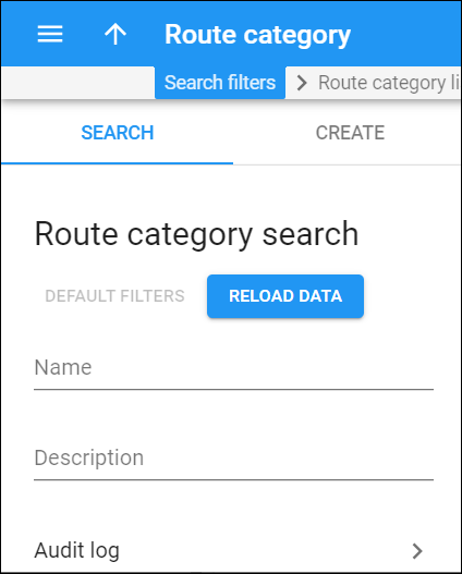 Route category search panel