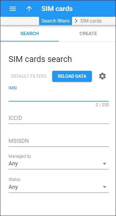 SIM card search panel