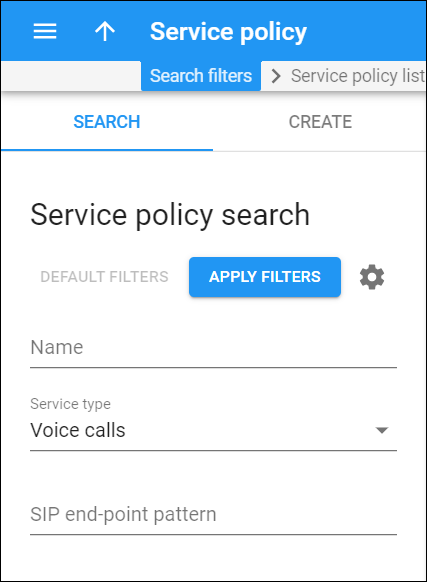Service policy search panel