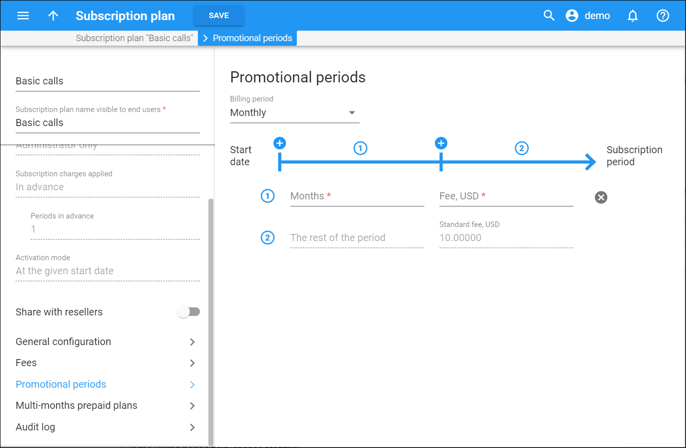 Subscription plans promotional periods panel