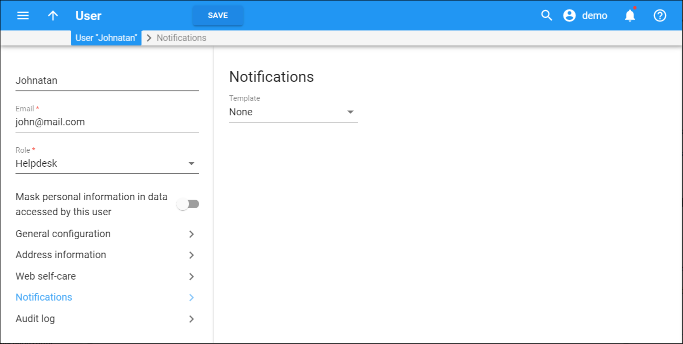 User notifications panel