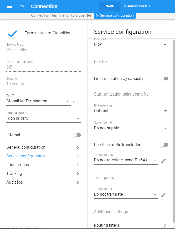 Vendor connection service configuration psnel