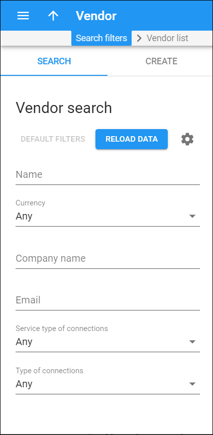 Vendor search panel