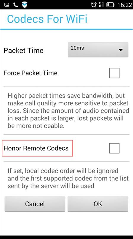 Disable the Honor Remote Codecs option