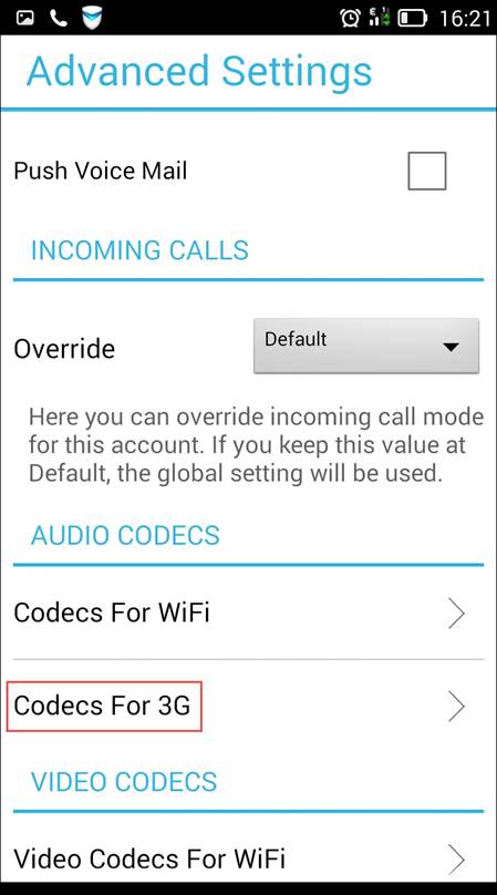 Configure the Codecs For 3G option 