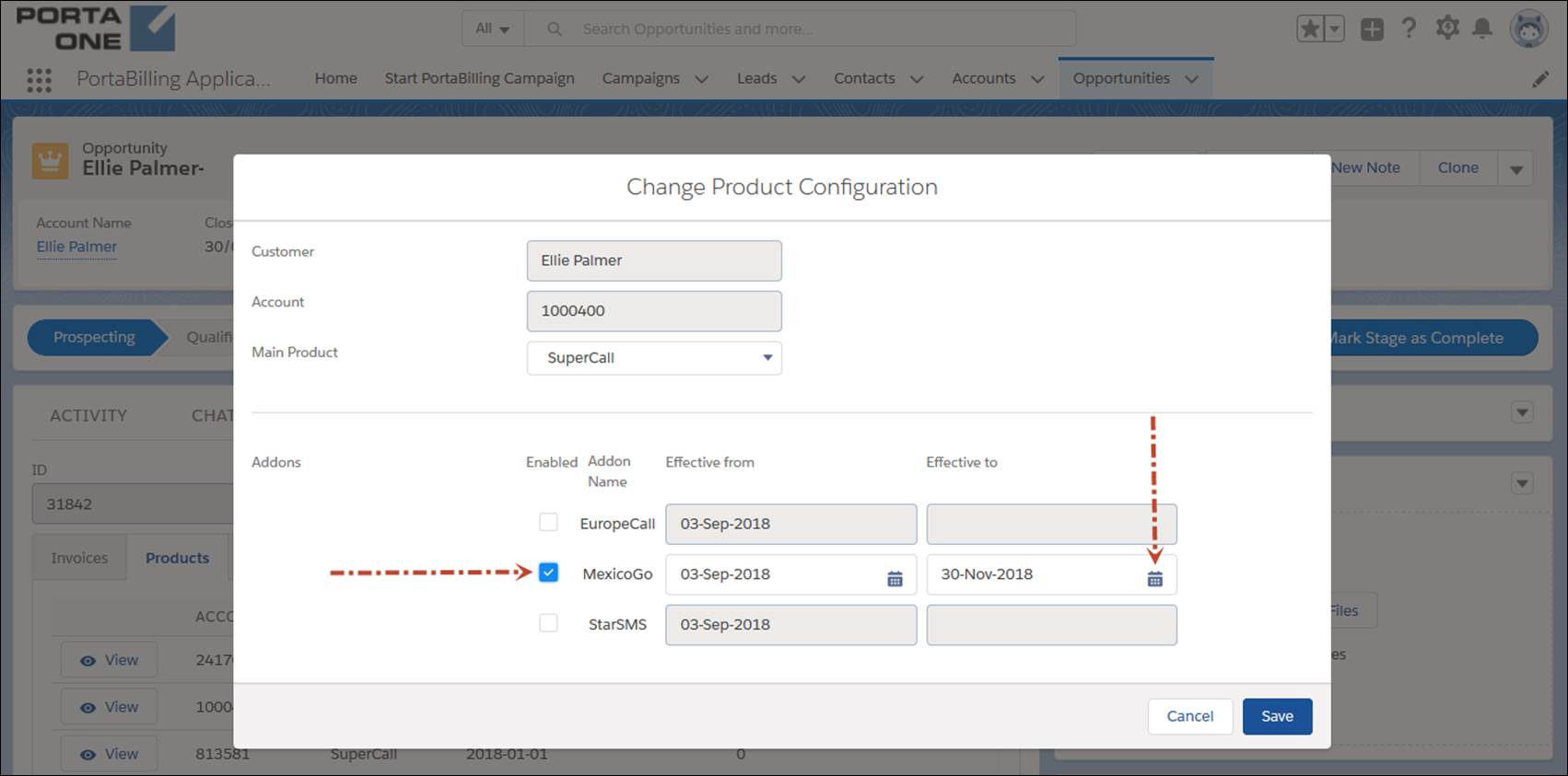 Change the add-on product via Salesforce CRM