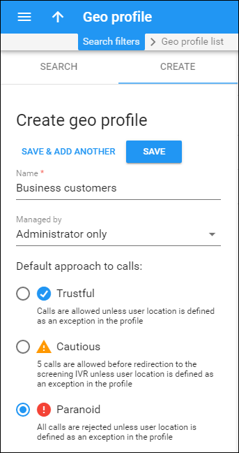 Create a Geo / Risk profile
