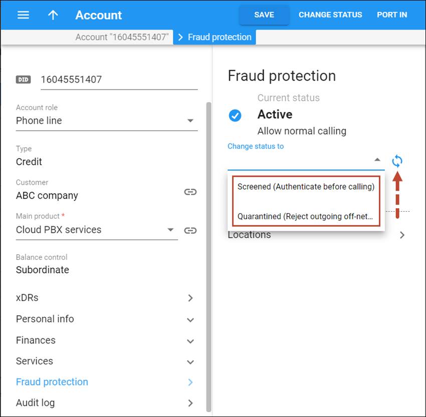 Configure fraud protection for an account