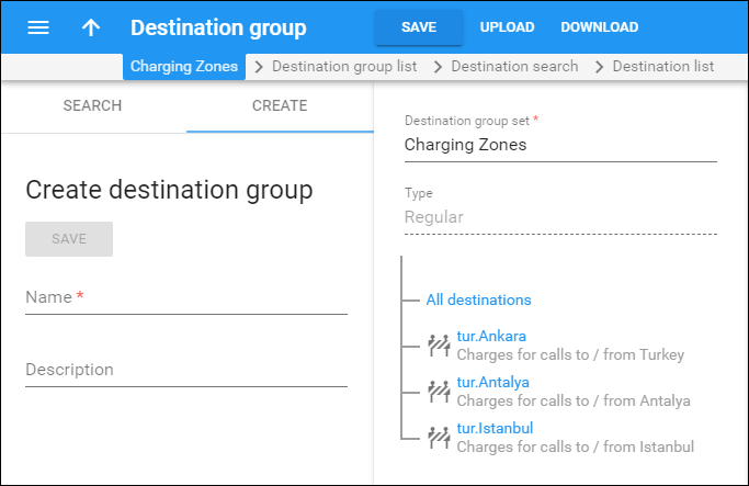 Create one destination group per charging zone