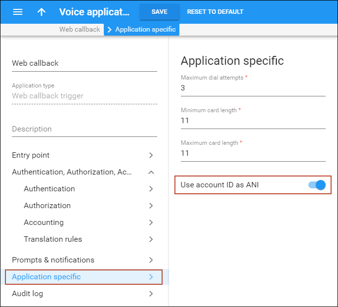 Enable the Use account ID as ANI option 