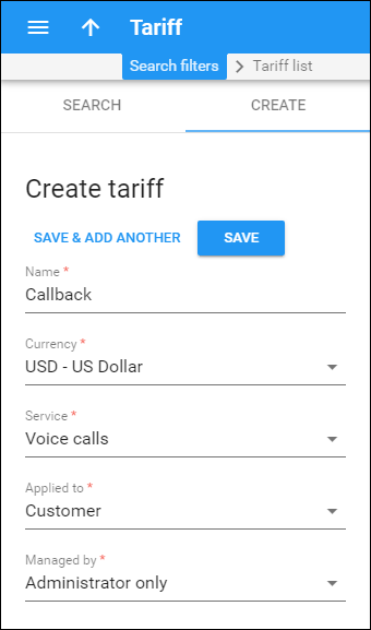 Create a tariff