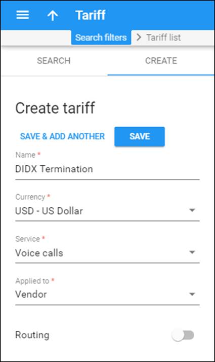 Create a tariff for incoming DID costs
