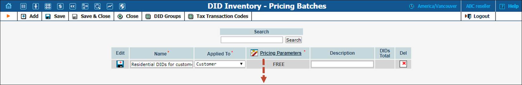 Create a pricing DID batch for customer