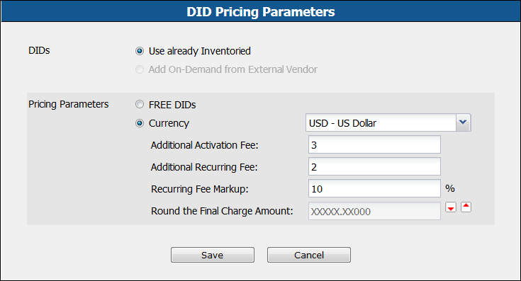 Specify pricing parameters 