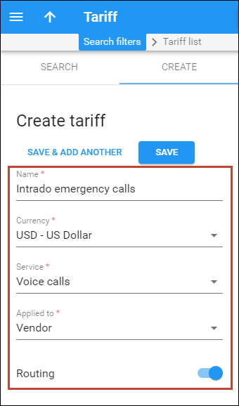 Create a vendor tariff 