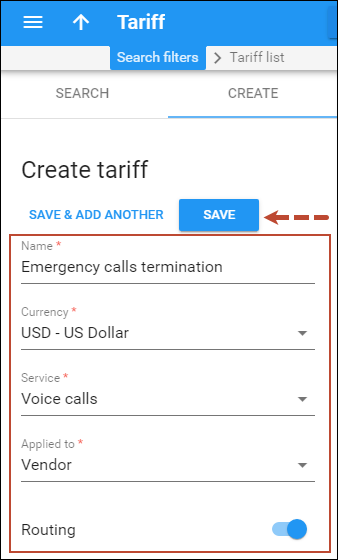 Create a tariff