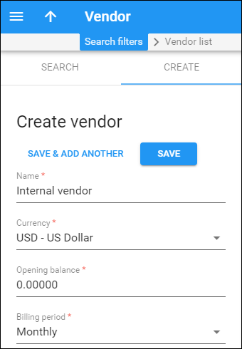Create internal vendor