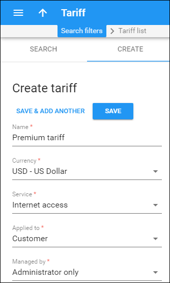 Fill in the Premium customer tariff details 