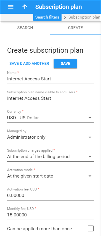 Specify the subscription details 
