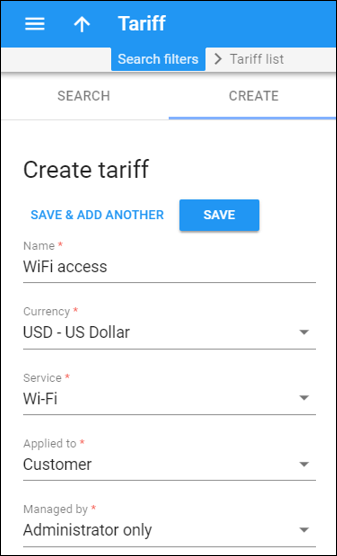 Create a customer tariff