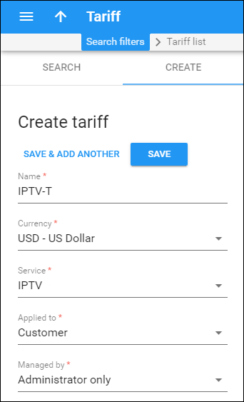 Create a customer tariff