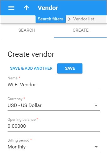 Create a vendor