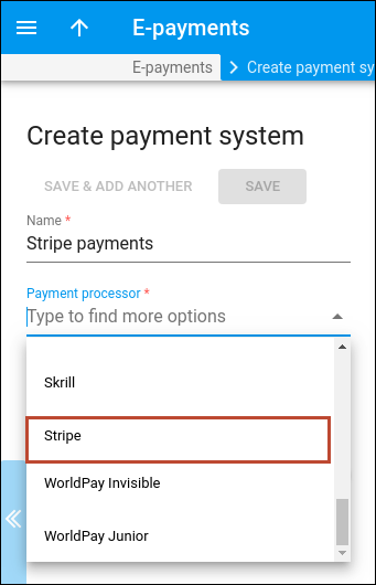 Select Stripe as a payment processor