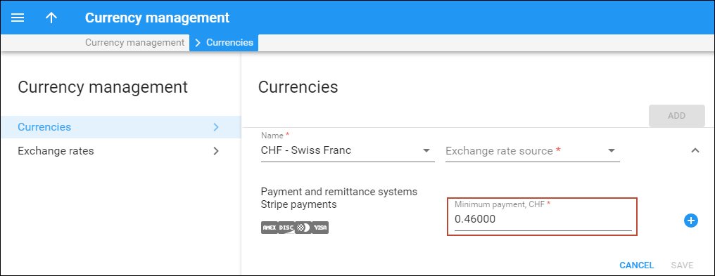 Specify the minimum allowed transaction size