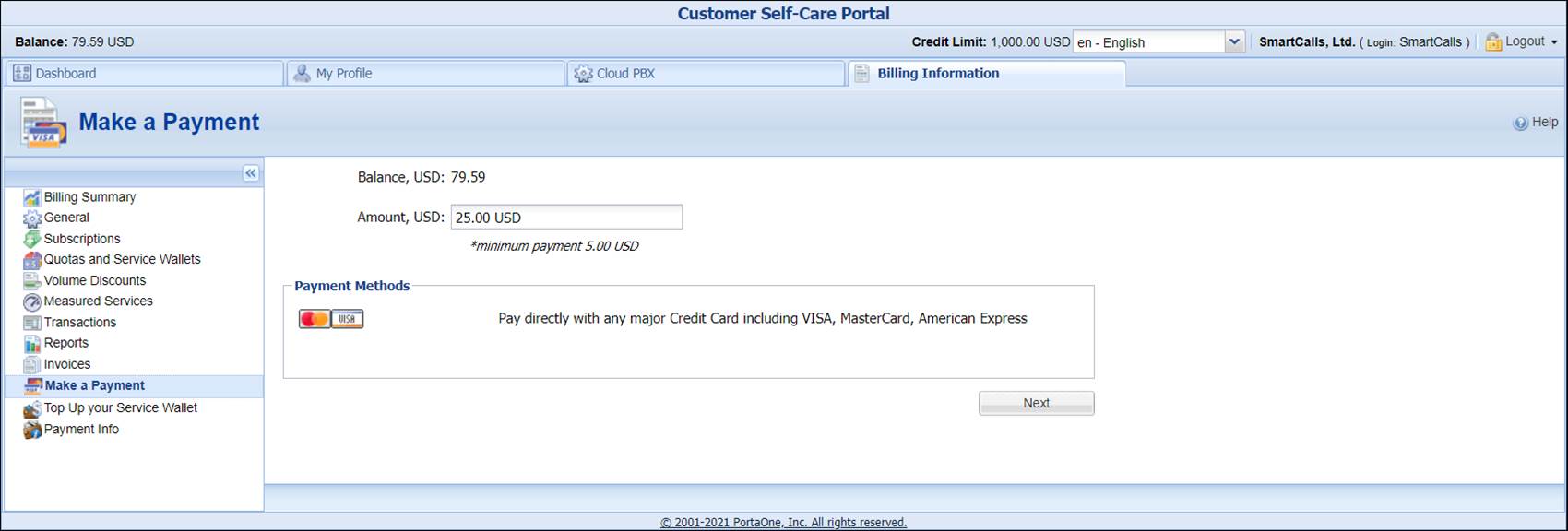 Configure a preferred payment method (customer self-care interface)