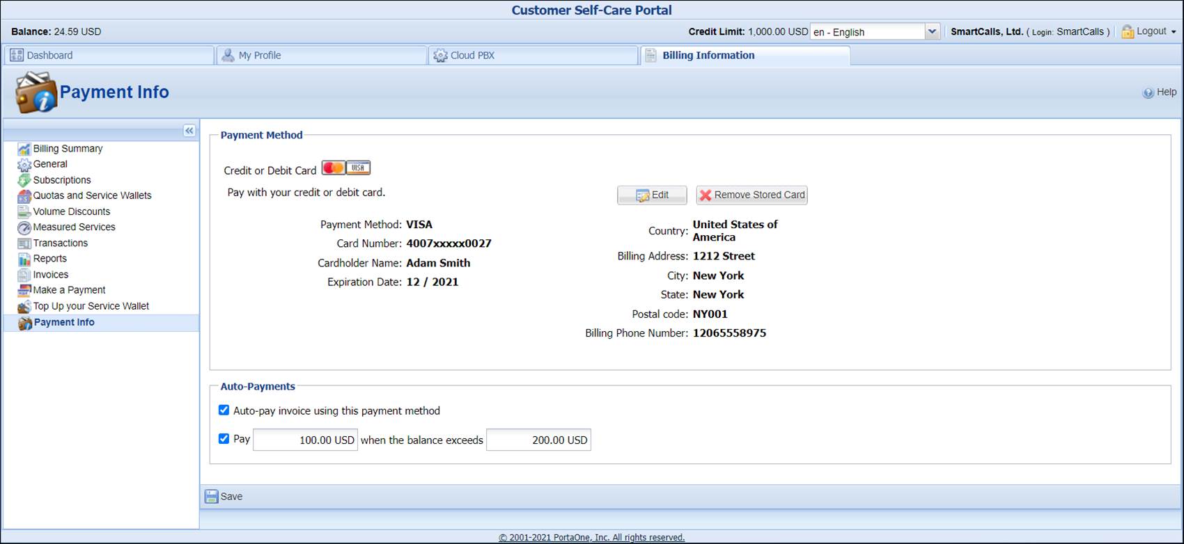 Configure auto payments (customer self-care interface)