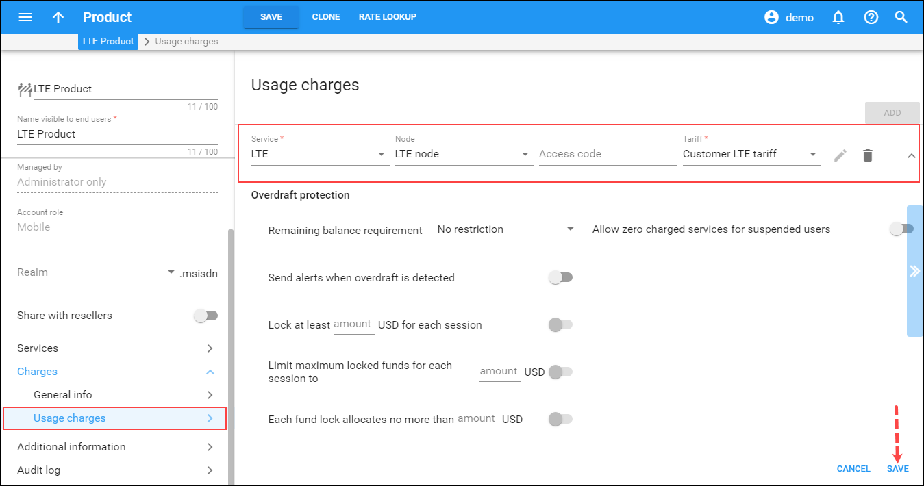 Add usage charges 