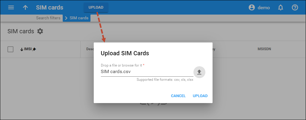 Upload SIM Cards