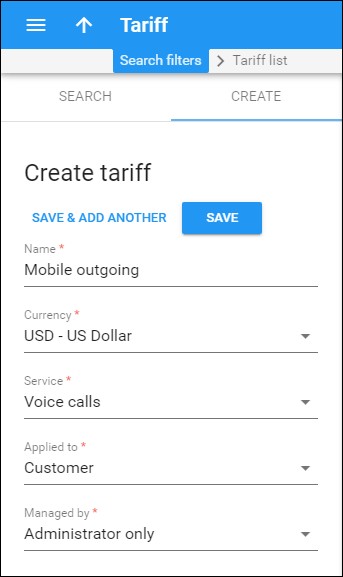 Create customer tariffs for voice calls
