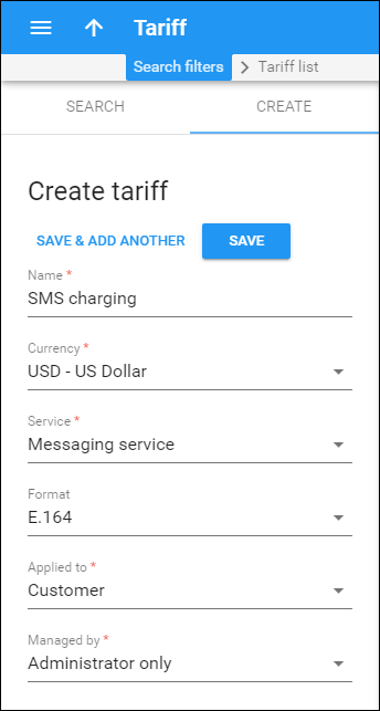 Create customer tariffs for messaging