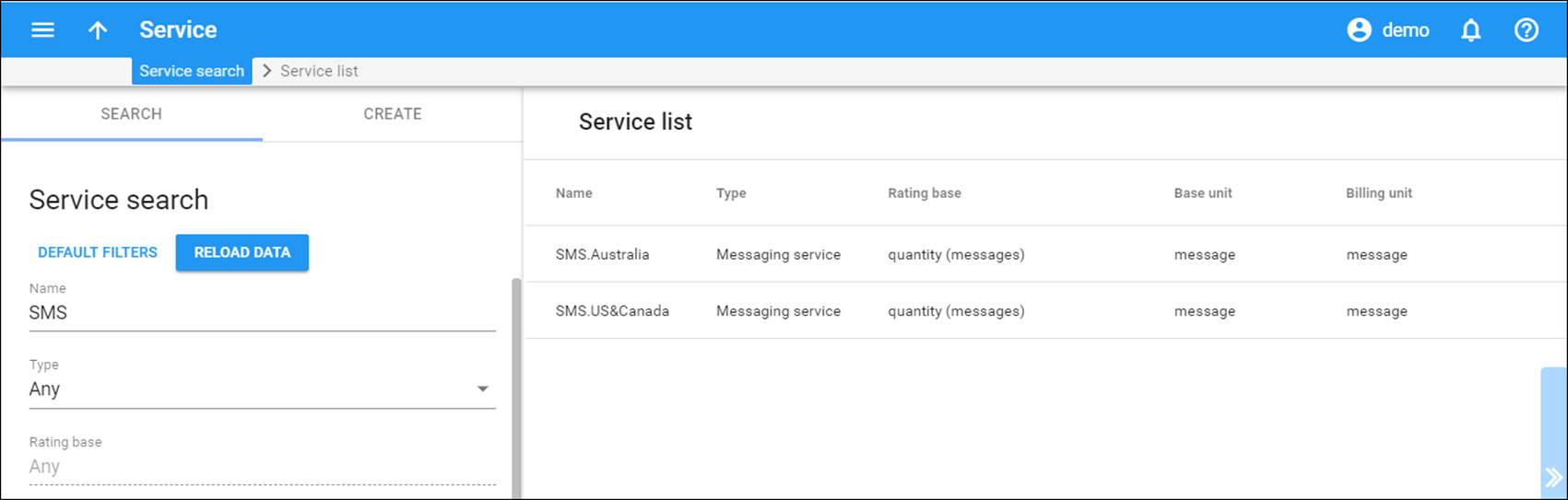 SMS service list