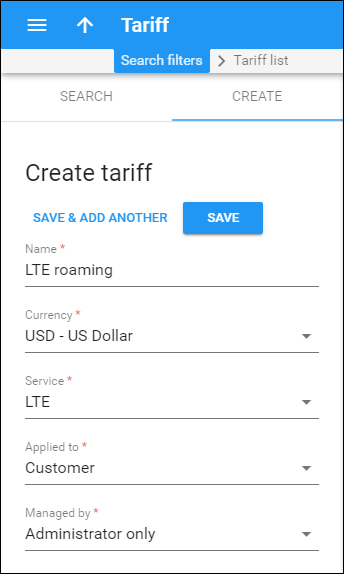 Roaming LTE tariff