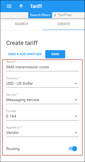 Add a vendor tariff